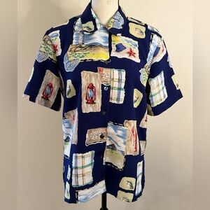 Allison Daley Petites coastal patchwork button up top Size 8 petite